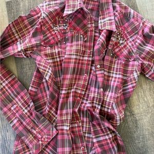 Vintage Plaid women’s western Shirt with Beaded Accents